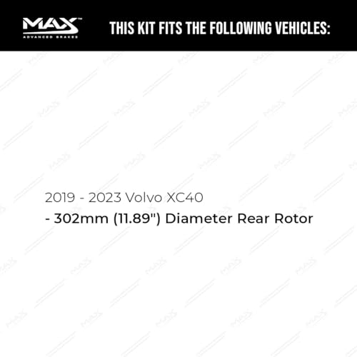 Image of Max Advanced Brakes Rear Brake Kit Compatible With 2019 2020 2021 2022 2023 Volvo XC40 w /11.89 inch Diameter Rear Rotors Replacement Geomet Coated OE Disc Brake Rotors and Ceramic Brake Pads
