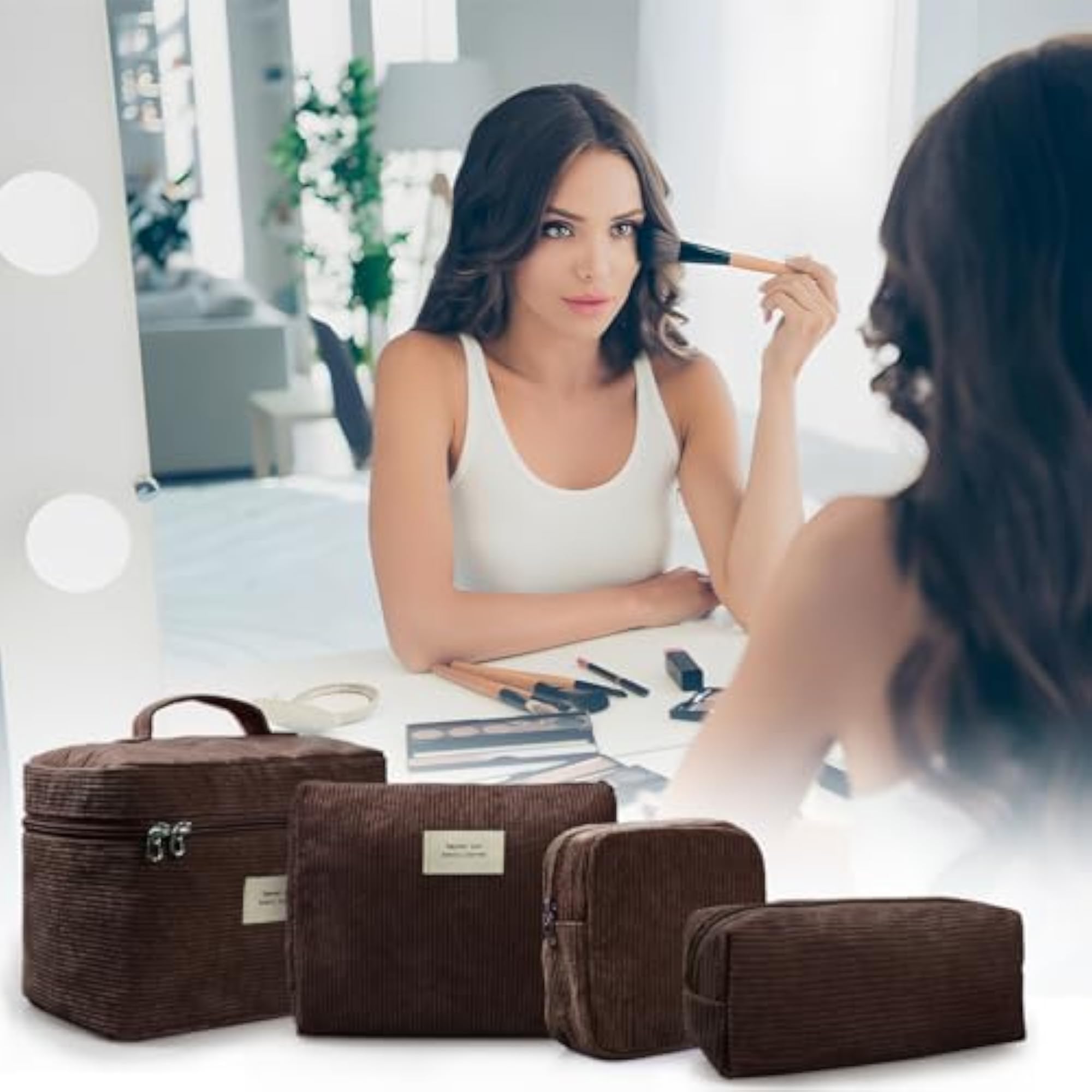 4 Pcs Corduroy Makeup Bag Set, Aesthetic Cute Bags