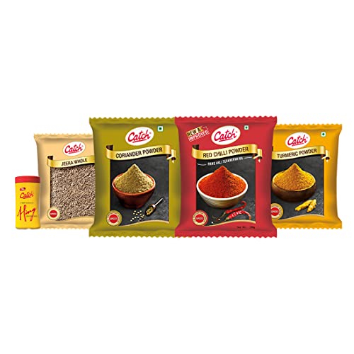 Image of Catch Masala Combo Coriander Powder 200 + Turmeric Powder 200 + Red Chilli Powder 200 + Cumin Whole 200 + Hing 50 (Pack of Five) - Masala /Spice Combo