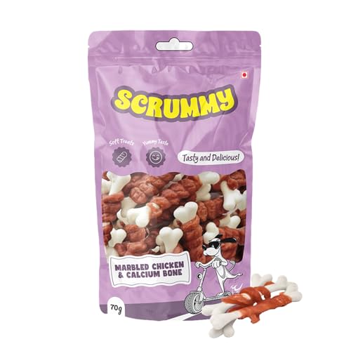 Image of Scrummy Marbled Chicken Wrapped Calcium Bone Dog Treats 70g (Pack of 3) | Soft & Tasty Training Snacks | High Protein Healthy Chews for Puppies & Adult Dogs