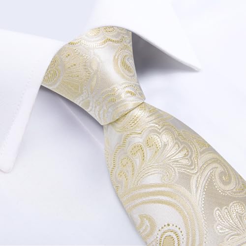 Image of DiBanGu Mens Paisley Tie Sets Silk Jacquard Woven Floral Necktie and Pocket Square Cufflinks Wedding Business Party