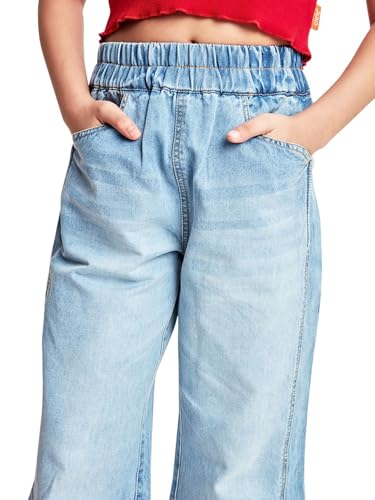 Image of olele Girls Super Jeans Collection for 4-14 Yrs | Stretchable Cotton Denim Trousers | Blue Jeans for Kids | Baggy Denim Pants | Cargo Pants for Girls
