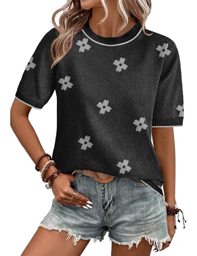 Image of Zeagoo Womens Summer Tops Dressy Casual Short Sleeve Sweaters Crew Neck Lightweight Knit Tops Loose Blouse Basic Shirts