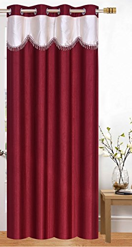 Image of K 2 6 Creation polyresin Solid Crush Lace Curtain for Door (7 feet),(Maroon)
