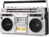 Retro 80er Jahre Boombox mit Bluetooth und CD-Player - Tragbares Stereo-Radio mit Kassettenrekorder, USB/SD-Eingang für Familientreffen und Reisen