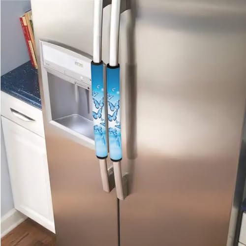 Image of Fridge Microwave Door Handle Covers Pack of 6 Waterproof Kitchen Electrical Appliances Handle Protector Easy Installation for Kitchen Home Decor, Blue Butterfly Water Reflection Print
