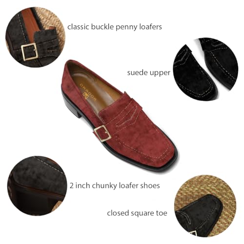 Image of MOOMMO Women Chunky Heel Penny Loafers Square Toe Buckle Slip On Comfort | Office Ladies Loafer Pumps 2 inch Stacked Block Heel Dress Loafers Oxfords Walking Dress Shoes Casual Size 4-11 M US