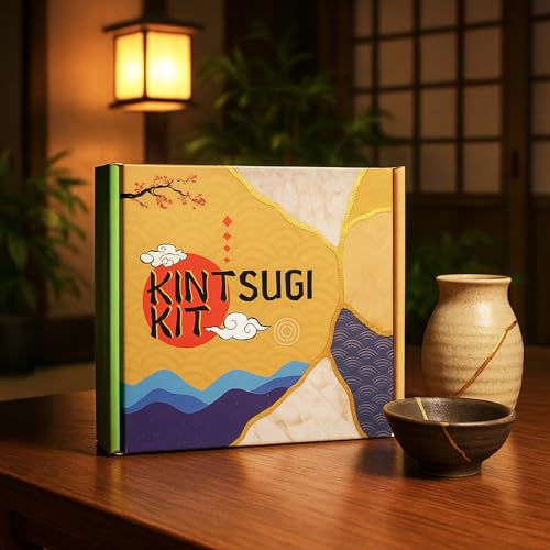 Bio Kintsugi Repair Kit Gold with Complet 15 Pages Booklet Manual 60g Gold Mica Powder for Japanese Gold Repair Kit DIY Craft Kits for Adults Pottery Repair Kit 50 ml Resin
