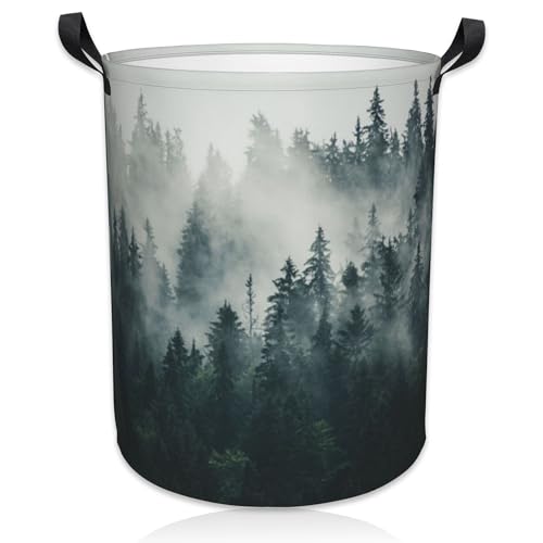 Image of Naqiuli Misty Foggy Mountain Laundry Basket Foldable Laundry Hamper Waterproof Oxford Cloth Large Laundry Basket Clothes Storage Bucket Toy Organizer For Bathroom, Laundry, College 17.3 x16.5 Inch