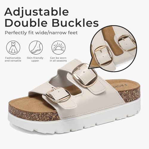 Image of Platform Sandals Womens Slides Cork Footbed Clogs Sandals With Arch Support | Wide Width Wedge Sandals with Adjustable Double Buckle, Non-Slip Mules Chunky Clogs Sandals for Walking, Beach Summer Shoes