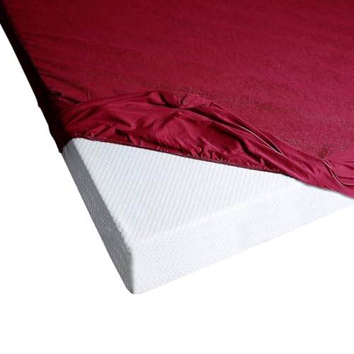 Image of Feelme Mattress Protector King Size Waterproof Mattress Cover for Double Bed Cotton Feel Terry(70x72 Inch / 5.8x6 Feet Maroon) Gadda Cover