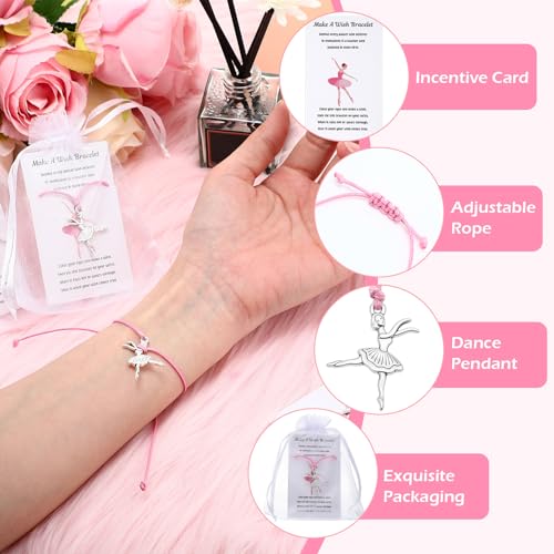 48 Set Dancer Gifts Set Dance Bracelet Jewelry with Card Organza Pockets Adjustable Stainless Steel Dance Charm Rope Inspirational Team Gifts3