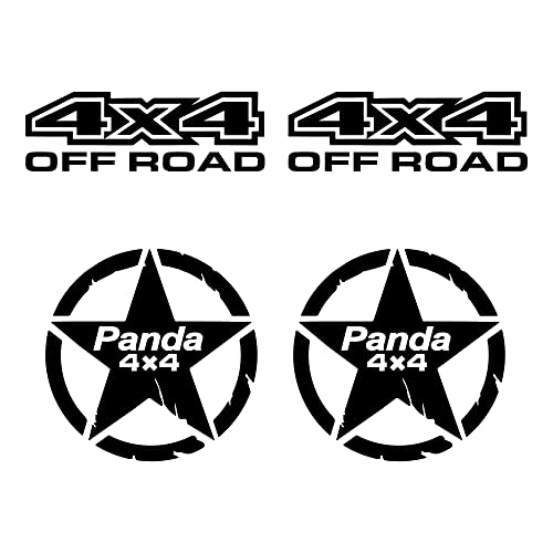 misura stella: 10 cm x 10 cm adesivi 4x4 off road e Stella 4x4 compatibile per panda 4x4 Sisley Adventure Trail trekking fuoristrada auto tuning sport suv (NERO)