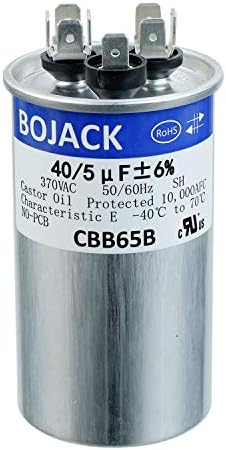 BOJACK 40+5uF 40/5MFD ±6% 370V CBB65 Dual Run Circular Start Capacitor for AC Motor Run or Fan Start or Condenser Straight