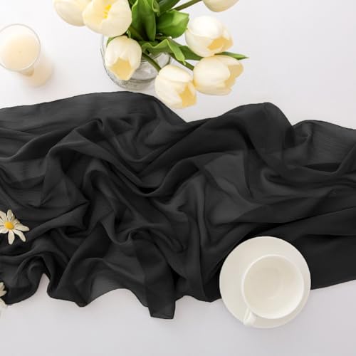 Chemin de table en mousseline noire pour repas de fête et table de mariage