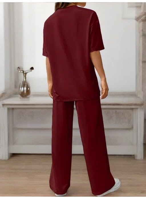 Image of My Swag Womens Co-Ords Set Casual T Shirt & Trouser Loose-Fit Printed Pajama Set for Women & Girls