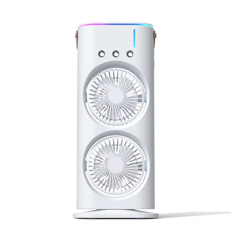 HEBEZON Three Hole Fan & Cooler Mist with Humidifier and Double Head Swing LED Independent Dual 270° folding 3 Speed Spray Modes (B0DBG68D99) Amazon Price History, Amazon Price Tracker