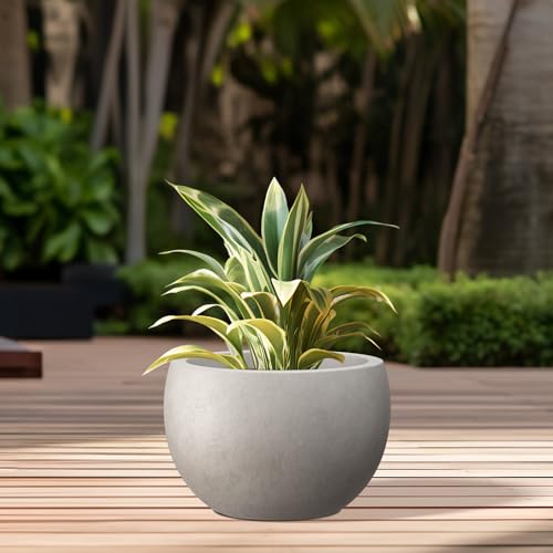 Kante 15.7" Dia Round Concrete Planter, Outdoor/Indoor Large Bowl Plant Pots with Drainage Hole and Rubber Plug for Garden Patio Balcony Home, Weathered Concrete - Image 4