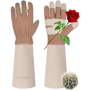 HANDLANDY Long Gardening Gloves for Men & Women, Thorn Proof Rose Pruning Gloves Leather Gauntlets Garden Glove Yard Work Glove (Large, Brown) Large (Pack of 1) Brown-beige