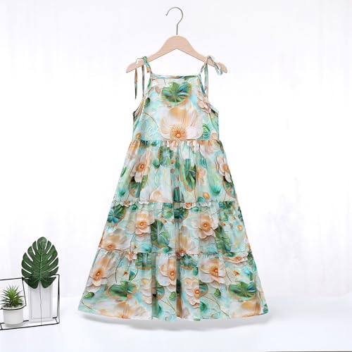 Girl Color Block Floral Dresses for Girl Sleeveless Slip Mini Little Beach Hawaiian Pleated Fall Summer 20252