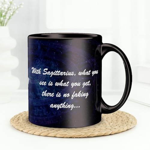 Image of Sagittarius Zodiac Coffee Mug - Black Ceramic Astrology Horoscope Tea Cup with Inspirational Quotes - Birthday Gift for Sagittarius Sign Friends, Family & Astrology Lovers