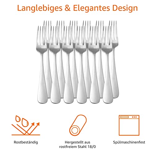 Amazon Basics Tafelgabeln, Abgerundete Kanten, Edelstahl, 12er-Pack, Silber, 5.3“