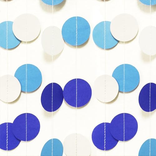Guirlande en Papier Bleu et Blanc,Décoration en Papier Rond pour Les Fêtes (4M x 4Pièces)