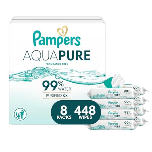 Image of Pampers Aqua Pure Baby Wipes, 99% Water, Fragrance Free, 448 Baby Wipes Total (8X Flip-Top Packs) [Packaging May Vary]