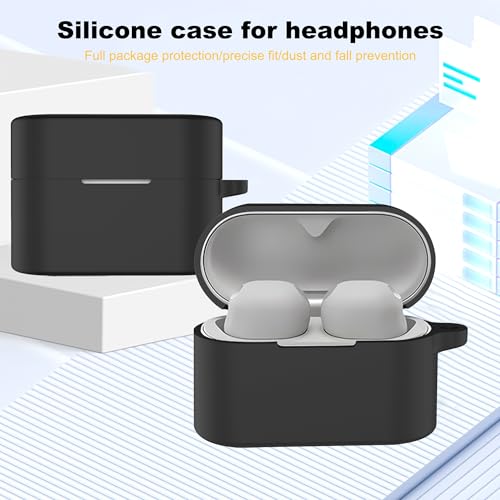 Image of Compatible with Sony WF-1000XM6 Case Cover,Shock-Proof,Premium Silicone with Silver Ring Buckle Cleaning Accessories-Black