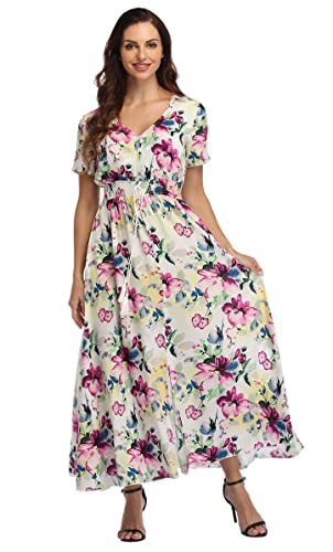 Image of Ferrendo Women's Floral Maxi Dress Button Up Split Flowy Bohemian Party Beach Dresses
