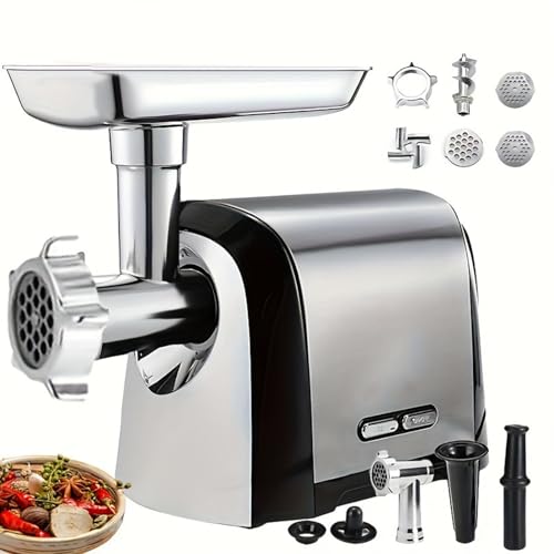 Picadora eléctrica de carne de 3200 W, picadora de acero inoxidable para uso doméstico y comercial con cabezal de cuchillo, varilla de prensado, tubo de salchicha