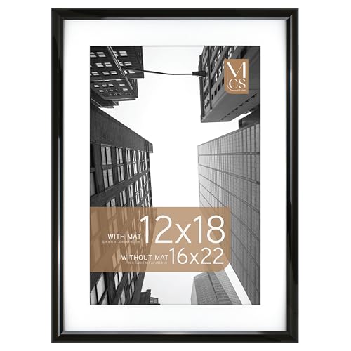 MCS Trendsetter 16x22 Poster Frame, Display Pictures 12x18 With Mat or 16x22 Without Mat, Vertical & Horizontal Wall Hanging Large Picture Frame for Photos & Posters, Black (1-Pack)