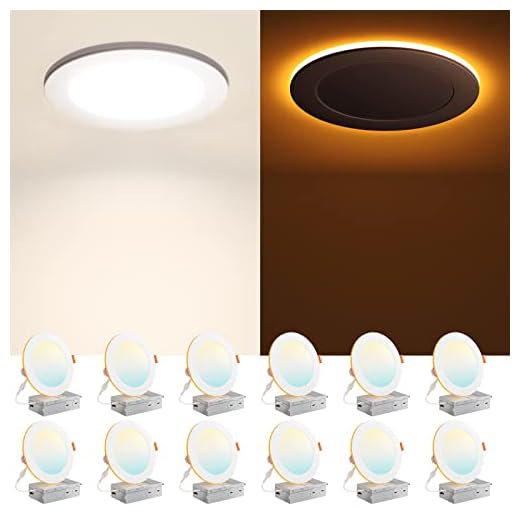 Amico 12 Pack 6 Inch 5CCT LED Recessed Ceiling Light with Night Light, 2700K/3000K/3500K/4000K/5000K Selectable Ultra-Thin Recessed Lighting, 12W=110W, 1100LM, Dimmable Canless Wafer Downlight ETL&FCC