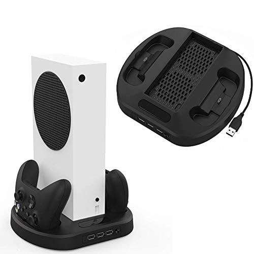 Fxwj Xbox S Series Vertical Bracket Cooling Fan Dual Controller Charger Dock Charging Station and 3 USB Hub for Xbox S Series Console,A