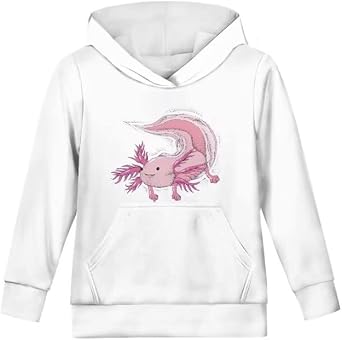 AmzPrint Cute Cartoon Print Axolotl Hoodie White For Kid Unisex Casual Oversize Long Sleeve Hoodie Sweatshirt 7-8