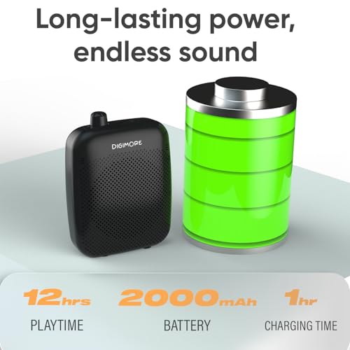 Image of DIGIMORE 10W Voice Amplifier for Teachers w /Wired Headset Mic | 12Hrs Battery | BT 5.4 | in-Built Noise Reduction | Speaker for Tour Guides, Yoga, Announcements, Schools & Colleges (D-1200)