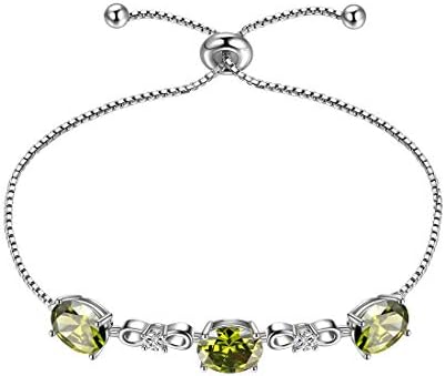 Aurora Tears August Birthstone Bracelet Women 925 Sterling Silver Link Bracelets Round Birthstones Created Peridot Green Crystal Aug. Birth Stone Jewelry Girls Birthday Gift Anniversary Present DB0112A