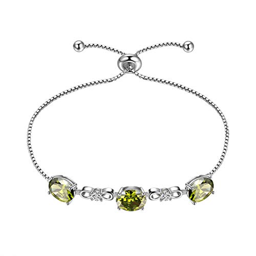 Aurora Tears August Birthstone Bracelet Women 925 Sterling Silver Link Bracelets Round Birthstones Created Peridot Green Crystal Aug. Birth Stone Jewelry Girls Birthday Gift Anniversary Present Db0112A #TOP26