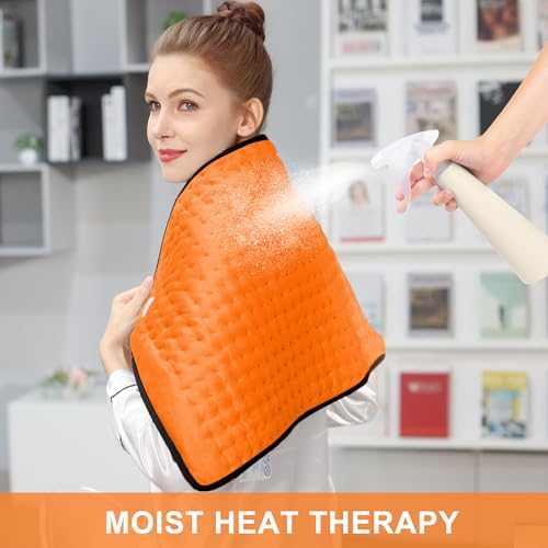 Image of Deepsoon Heating Pad,Electric Heating Pads for Back,Neck,Moist Heating Pad for Abdomen Shoulder Knee Legs,Dry /Moist Heat&Auto Shut Off,Mother's Day Birthday for Men and Women,Orange Black,33x17 Inch