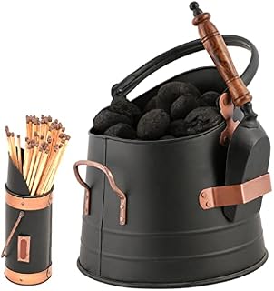 Black & Copper Coal Bucket Fireside Scuttle Bucket with Shovel & Matches Canister Set with 50 Safety Matches (CY88)