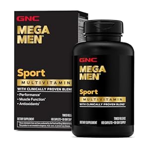 GNC Mega Men Sport Multivitamin Caplets, Athletic Performance Nutrition, Muscle Function, Clinically Proven to Feel Better, Antioxidants, B Vitamins, Energy Production, Timed Release, 180 ct, 90 svgs