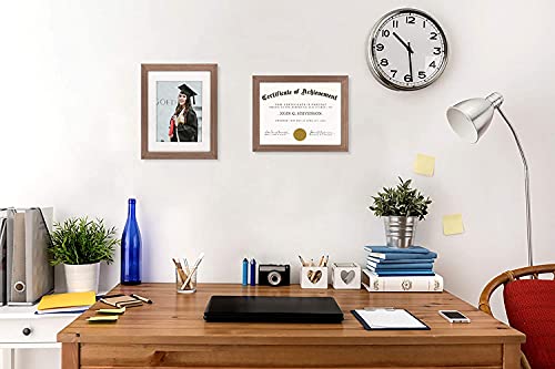 8.5x11 Black Rustic Wood Picture Frame, Glass Panel, Thin Design for 6x8 with Mat or 8.5 x 11 Document