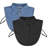 XUXLEKK Cuello Falso, 2 Piezas Cuello Camisa Falsos, Cuellos Desmontables Mujer, Inserto de Cuellos de Camisas Postizos, Talla única, Adecuado para Hombres y Mujeres (Estilo Denim Negro y Azul)