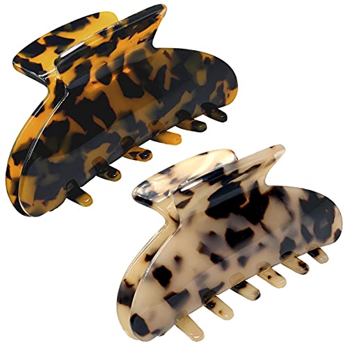 OWIIZI Big Hair Claw Clips for Women Leopard Print Large Hair Clips Non-Slip Tortoise Strong Barrettes Banana Jumbo Claw Clips for Girls Long Thick Hair (2 Packs)