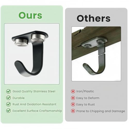 Image of HASTHIP Black Ceiling Hooks Heavy Stainless Steel Under Shelf Coat Hook for Mugs Towels Clothes and Kitchen Storage