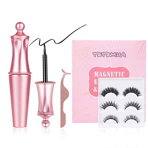Magnetic Eyelashes,Magnetic Eyeliner and Eyelashes Kit False Eyelashes with Natural Look 3 Pairs Magnetic Eyelash with Tweezers Reusable Lashes by TBTBMUA (3D-01)