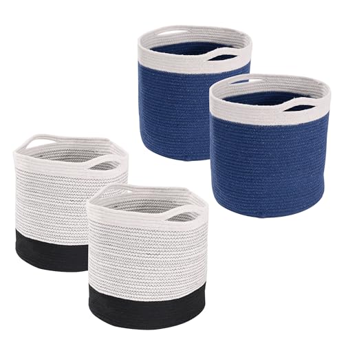 Image of Kuber Industries Pack of 4 Foldable 18 Inch Laundry Basket for Clothes Bedroom & Living Room | Durable Toy Storage Basket for kids & children | Cloth Bins for Washing Machine | Blue & Black