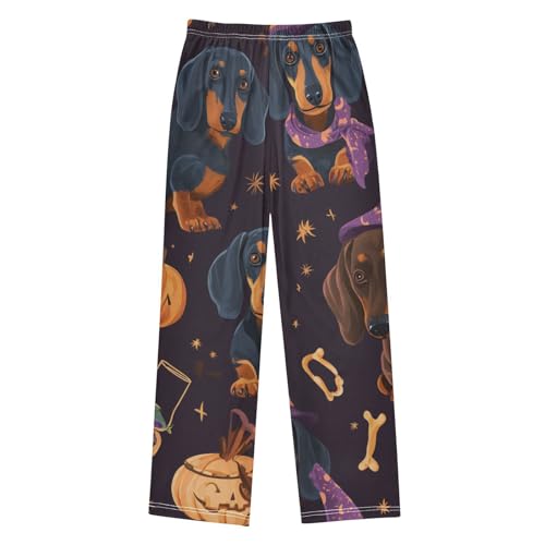 Halloween Pumpkin Dachshun Boys Long Pants Soft Trousers Elastic Waist Kids Lounge Bottoms with Pockets S-XL2