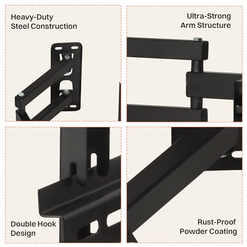 Image of BonKaso Heavy Duty Full Motion TV Wall Mount Bracket for 20 to 55 Inch LED /LCD /OLED TVs | Dual Arm Articulating, Swivel & Tilt Adjustable TV Wall Stand | Supports Up to 35kg | Black | Pack of 1