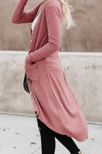 Image of Alaster Queen Women's Open Front Cardigan Button Down High Low Hem Knitted Cardigan Outwear with Pockets